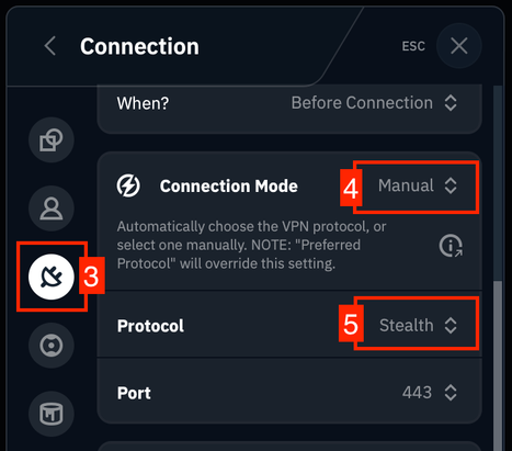 Steps 3-5 for setting up Stealth Protocol
